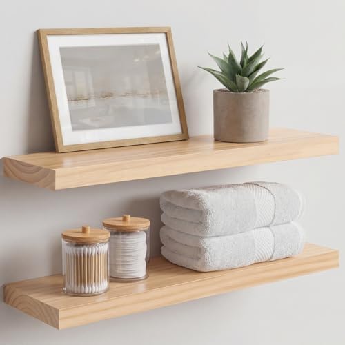 Homeforia 24 Inch Floating Shelves, High-End Solid Pine Wood, Set of 3