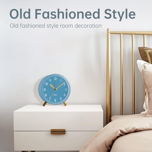 JALL Analog Alarm Clock, 4 inch Super Silent Non Ticking Small Clock with Night Light, Battery Operated, Simple Design, Easy Setting for Office, Bedroom, Bedside, Desk, Teens, Elders, Adult, SkyBlue