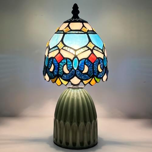 Tiffany Stained Glass Mushroom Table Lamp 12.5 Inch -Blue Jewelry