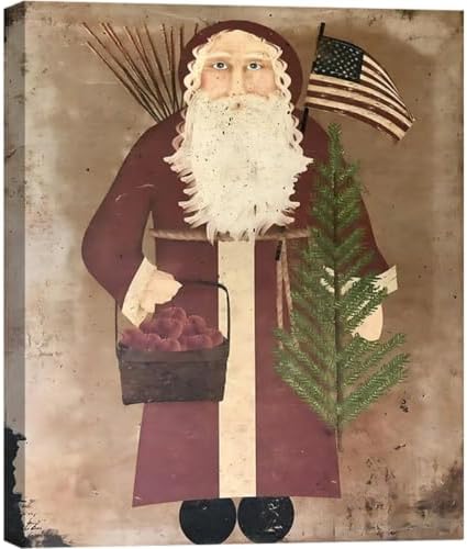 FLZYKGPA Retro Christmas Wall Art Prints 16x24in, Santa Claus Christmas Holiday Canvas, Winter Farmhouse Christmas Poster, Christmas Gallery Wall Decor, Vintage Christmas Decor for Holiday