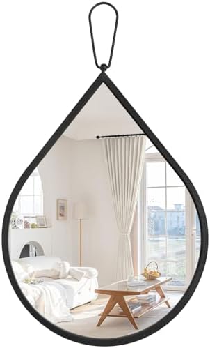 Wall Mirror with Thicken Metal Framed Black Teardrop Hanging Mirror Modern Decorative Mirrors for Bathroom Living Room Entryway Hallway Small