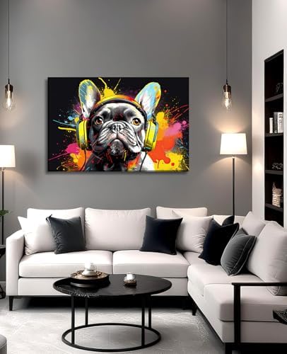 French Bulldog Canvas Wall Art Dog Wall Decor Animal Painting Prints Graffiti Pet Picture Modern Artwork for Living Room Bedroom Home Office Decor Framed(Gog-2,12.00"x18.00")