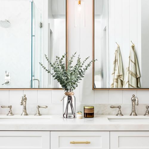 Artificial Eucalyptus Stems in Glass Vase with Hemp Rope and Faux Water