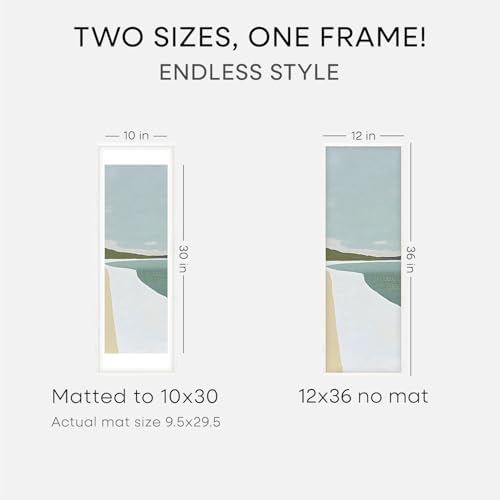 Homeforia 12x36 White Oak Picture Frame, High-End Wood, 10x30 Mat, Glass
