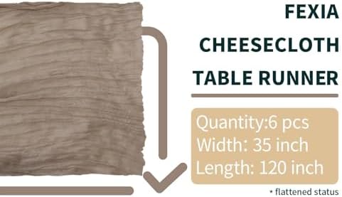 FEXIA 6Pcs Nude Brown Cheesecloth Table Runner Wedding Boho Decor