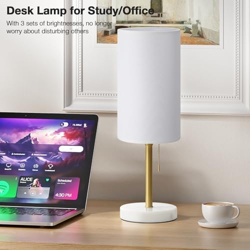 Dicoool 17" Bedside Table Lamp for Bedroom, Marble Desk Lamp with USB Ports