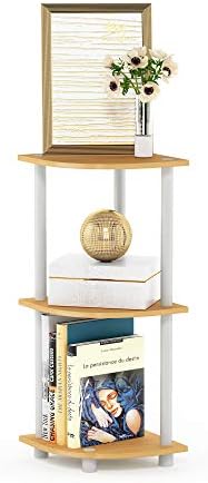 Furinno TURN-N-TUBE Corner Shelf, 3-Tier Corner Bookshelf, Display Storage Shelves with Open Shelves, for Organization and Storage, Living Room, Home Office, Garage, Beech