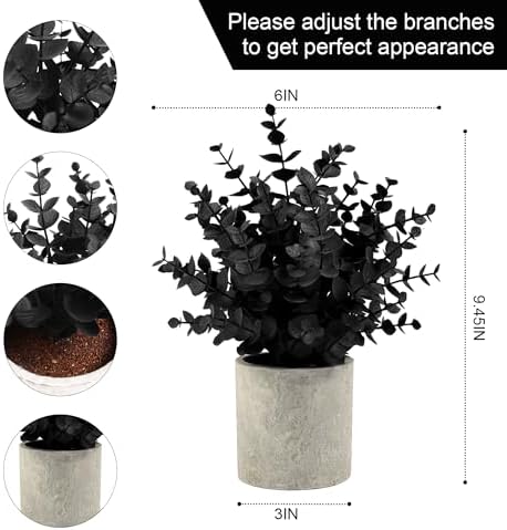 Coferset 2 Pack Small Fake Plants Eucalyptus Potted,Black