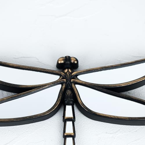 Decorative Dragonfly Wall Mirror, Plastic Frame with Mirrored Wings (12.4 x 9.3 inches) (Bronze)