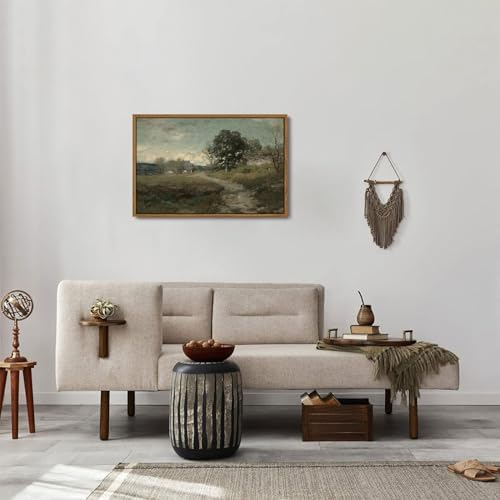 OIQArtOIQ Framed Vintage Landscape Wall Art French Country Cottage Natural Scenery Oil Painting Canvas Prints Farmhouse Fall Decor Aesthetic Pictures for Kitchen Bedroom Living Room Bathroom