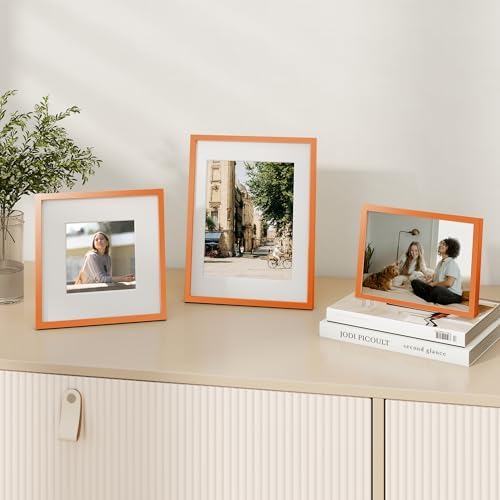 Fun Memories 8.5x11 Metal Picture Frame- 8.5x11 Aluminum Photo Frames with 6x8 Mat, High-Definition Plexiglass Front, and Hanging Hardware - Ideal for Wall or Tabletop Display (Orange, Pack of 1)