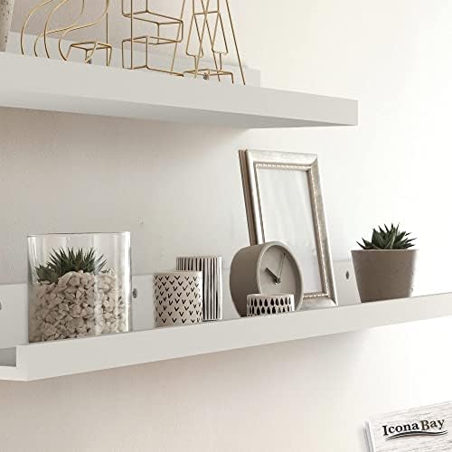 Icona Bay 24 Inch Floating Shelves for Wall - Set of 3 in Powder White - Modern Rustic Style - Wall Mounted Display Shelves - Picture Ledges