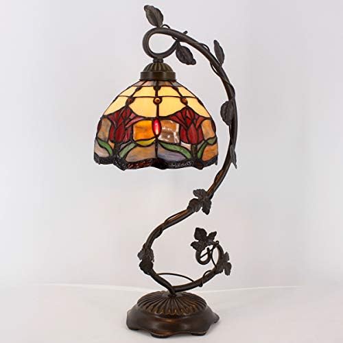 WERFACTORY Tiffany Lamp Red Stained Glass Tulip Table Reading Desk Light