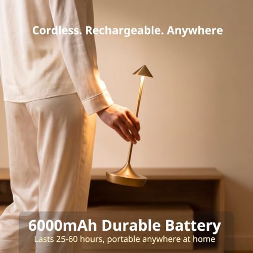 Cordless Rechargeable Table Lamp, Long-Lasting 60-Hr Battery, Dimmable LED