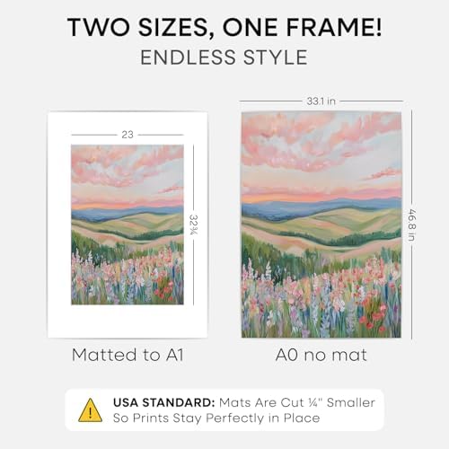 Homeforia A0 Silver Poster Frame, High-End Metal, A1 Mat, Glass