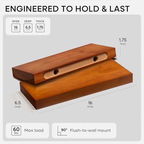 Homeforia 16 Inch Floating Shelves, High-End Solid Pine Wood, Set of 3
