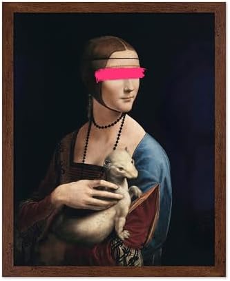 Poster Master The Lady with an Ermine Painting Print - Baroque Portrait Poster - Altered & Pop Art - Gift for Men & Women - Decor for Bedroom, Living Room or Office - 11x14 Brown Framed