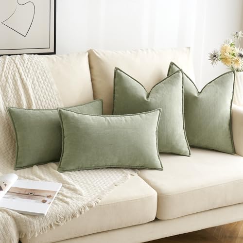 MIULEE Pack of 2 Sage Green Decorative Chenille Pillow Covers 16x16 Inch