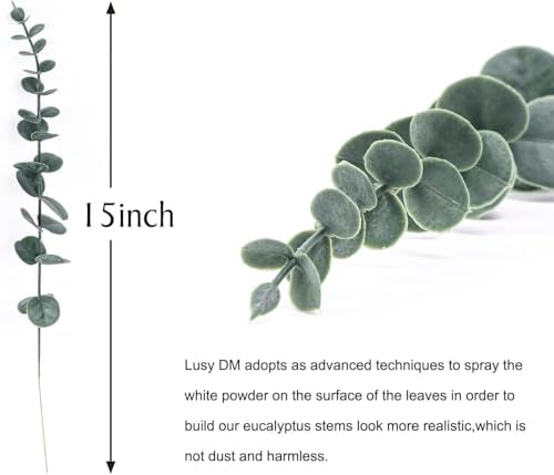 60pcs Eucalyptus Stems Artificial Eucalyptus Leaves Fake Greenery Branches Stems Faux Eucalyptuses Wedding Bouquet (60, Green)