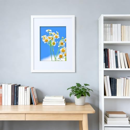 Muzilife White 12x16 Wood Picture Frame with Mat, Real Glass Cover, 1 Pack