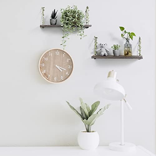 Leaf Rope Hanging Wall Floating Shelves, 2-Pack (Retro Color)