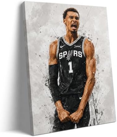 Victor Wembanyama Basketball Canvas Wall Art, Sports Player Poster, 16x20 | Abstract splash ink athletic artwork, motivational sports wall decor for teen boys room, bedroom, living room, gym or office