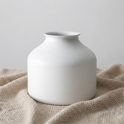 Goaste Metal Matte Flower Vase, White Vase for Flowers, 6.3 Inch Tall Iron Frosted Floral Arranging Vases, Nordic Style Round Boho Vases for Modern Minimalist Home Decor, Wedding, Bookshelf