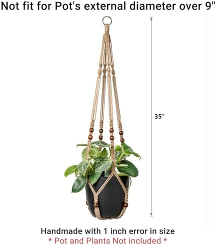 Mkono Macrame Plant Hanger Indoor 35 Inch Hanging Planter Basket Brown 1Pc