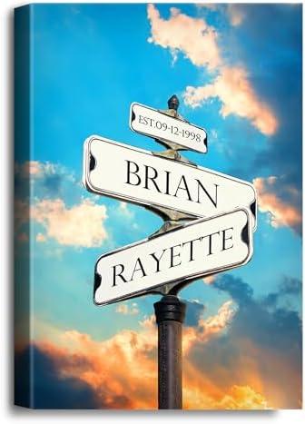 A&T ARTWORK Street Sign Sunset GlowCanvas Prints Gift Your Names,the Date and romantic verses or write your own message Gift for Anniversary,Valentine's day,Wedding. 24X36 inches