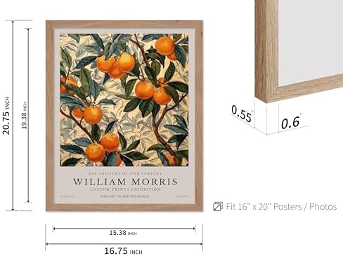 Monem Art William Morris Poster - Orange Tree Print - Orange Fruit Decor - Botanical Design - Exhibition Art - Floral Motif - Farmhouse Theme - Living Room Decor - 16x20 Beige Framed