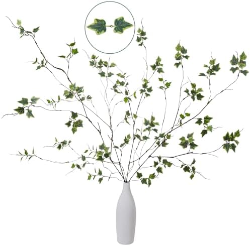 4 Pcs 39" White Green Artificial Ficus Branches Twigs with Leaves