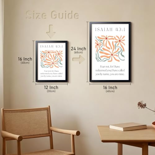 Framed Isaiah 43:1 Bible Verse Wall Art, Christian Floral Canvas Wall Decor Painting, Boho Religious Inspirational Scripture Print Poster Picture for Living Room Bedroom Prayer Room Home Decor 12x16 Inch