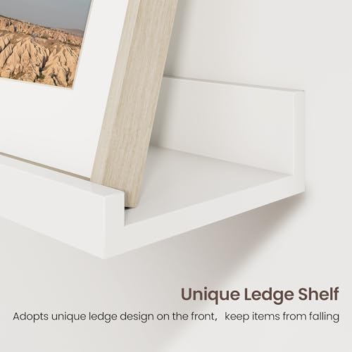 Axeman Picture Ledge Shelf, 24 Inch White Floating Shelves Set of 3