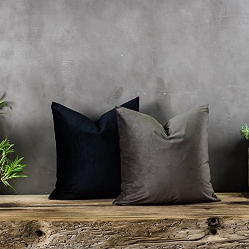 Ash Decorative Velvet Throw Pillow Covers 14x14 inch Set of 2 with Zipper Luxury Soft Solid Square Cushion Covers Case for Sofa Couch Bed Living Room
