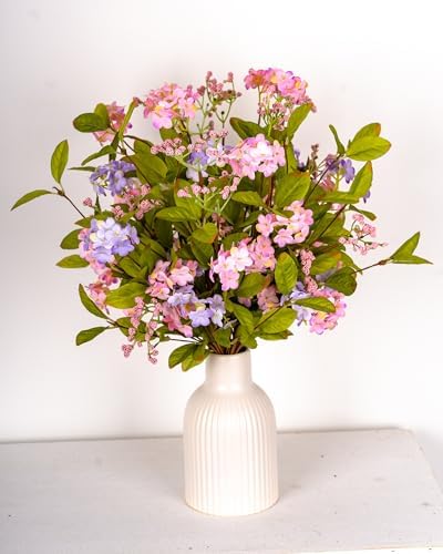 Artificial Pink Purple Lilac Stems, 16 in Faux Silk Flowers Set of 6