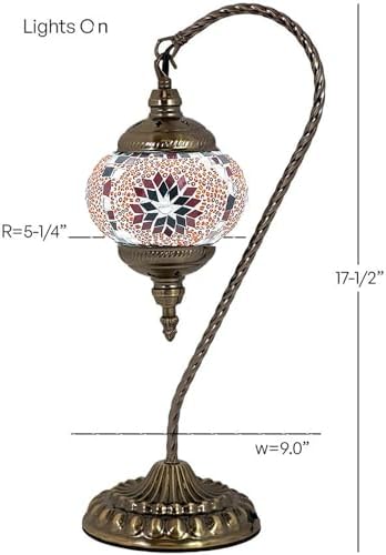 SILVERFEVER Handcrafted Mosaic Turkish Lamp Moroccan Glass Table Desk Bedside Light Bronze Base with E12 Bulb (Yellow Starburst Burst)
