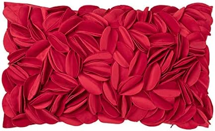 KINGROSE Handmade 3D Flower Throw Pillow Cover Decorative Cushion Cover Soft Pillow Case Sham for Sofa Couch Bed Living Room Home 12 X 20 Inches Velvet Christmas Red