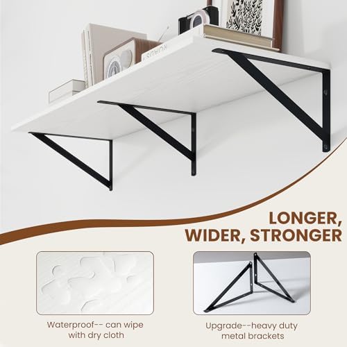 Heimlove 36W x 12D Deep Floating Shelves Set of 2 White