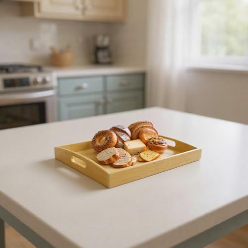 Set of 2 Bamboo Serving Trays with Handles, Wooden Breakfast Trays