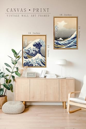 2 Pack Framed Japanese Great Wave Canvas Wall Art for Living Room 16"x24" | The Great Wave, Japanese Wall Art, Vintage Wall Art, Great Wave off Kanagawa, Japanese Decor Waves, Home Decor, Kanagawa Art