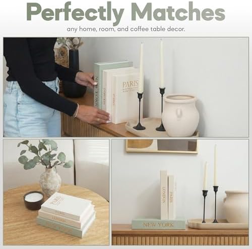 Faux Book Storage Box Set of 3—Green/Beige/Beige—Decorative Faux Books with Hidden Storage for Coffee Table Decor, Bookshelf or Mantle—Linen Decorative Boxes—Aesthetic Book Decor for Home