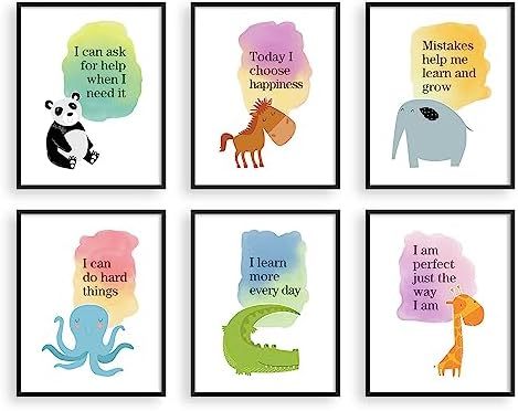 heilkee Positive Affirmations Wall Decor Inspirational Quotes Wall Art with Encouragement for Kids Positive Saying Prints Back to School Motivational Gifts Set of 6(UNFRAMED 8x10in)