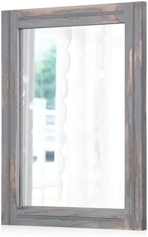 AAZZKANG Wood Framed Mirror Rectangular Rustic Wall Mirrors Decorative Large 26"x18" for Farmhouse Bathroom Living Room Bedroom Grey