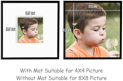 Frametory 2 Pack 8x8 Aluminum Frame with Mat for 4x4 Photo, Black