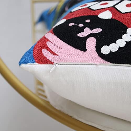 Soft Cotton Throw Pillow Covers Abstract Art Exaggerated Mythology Figure Embroidery Square Cushion Cover Outdoor Balcony Pillow Cases for Sofa Bed Chair 18 x 18 Inches (Pattern-1)
