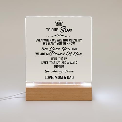 WSYEAR Gifts for Son from Mom Dad- Son Gifts from Mom Acrylic Wooden Base Lamp Gifts for Adult Son Graduation Gifts, to My Son Birthday Gifts