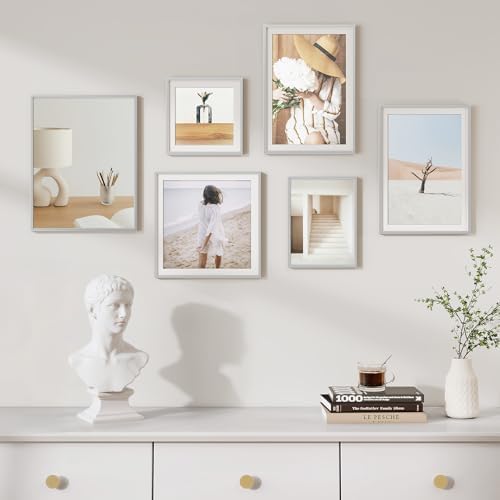 14x18 Metal Picture Frame with 11x14 Mat, Brushed Aluminum Finish, Attached Hanging Hardware, and Tempered Glass Front - Versatile Vertical or Horizontal Wall Display Frames Set of 1 - Silver