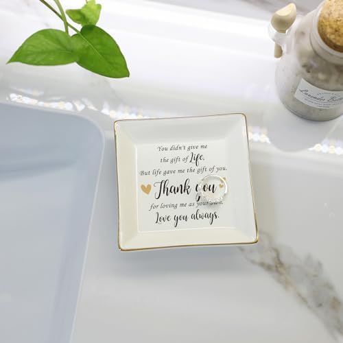 HOME SMILE Bonus Mom Gifts Mother's Day,Step Mom Ceramic Ring Jewelry Dish Tray Plate for Birthday Christmas-You Didn't Give Me Life but Life Gave Me You,Thank You for Loving Me As Your Own