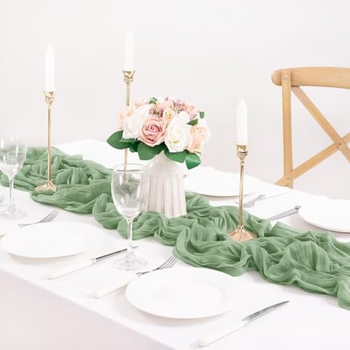 3 Pack Sage Green Cheesecloth Table Runner 10ft Boho Gauze Centerpiece