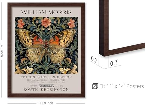 Monem Art William Morris Poster - Butterfly Print - Flower Art - Botanical Poster - Moth Illustration - Floral Creation - Aesthetic Living Room Decor - 11x14 Brown Framed